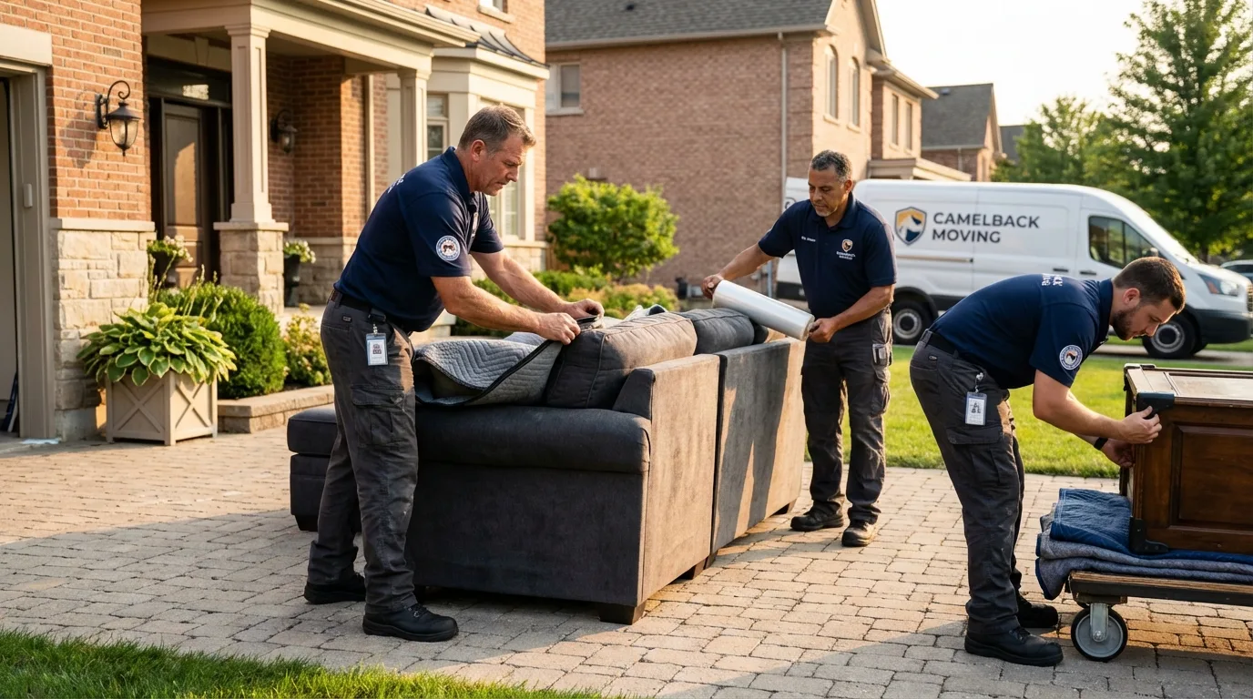Large estate moving crew wrapping furniture in Monon, IN