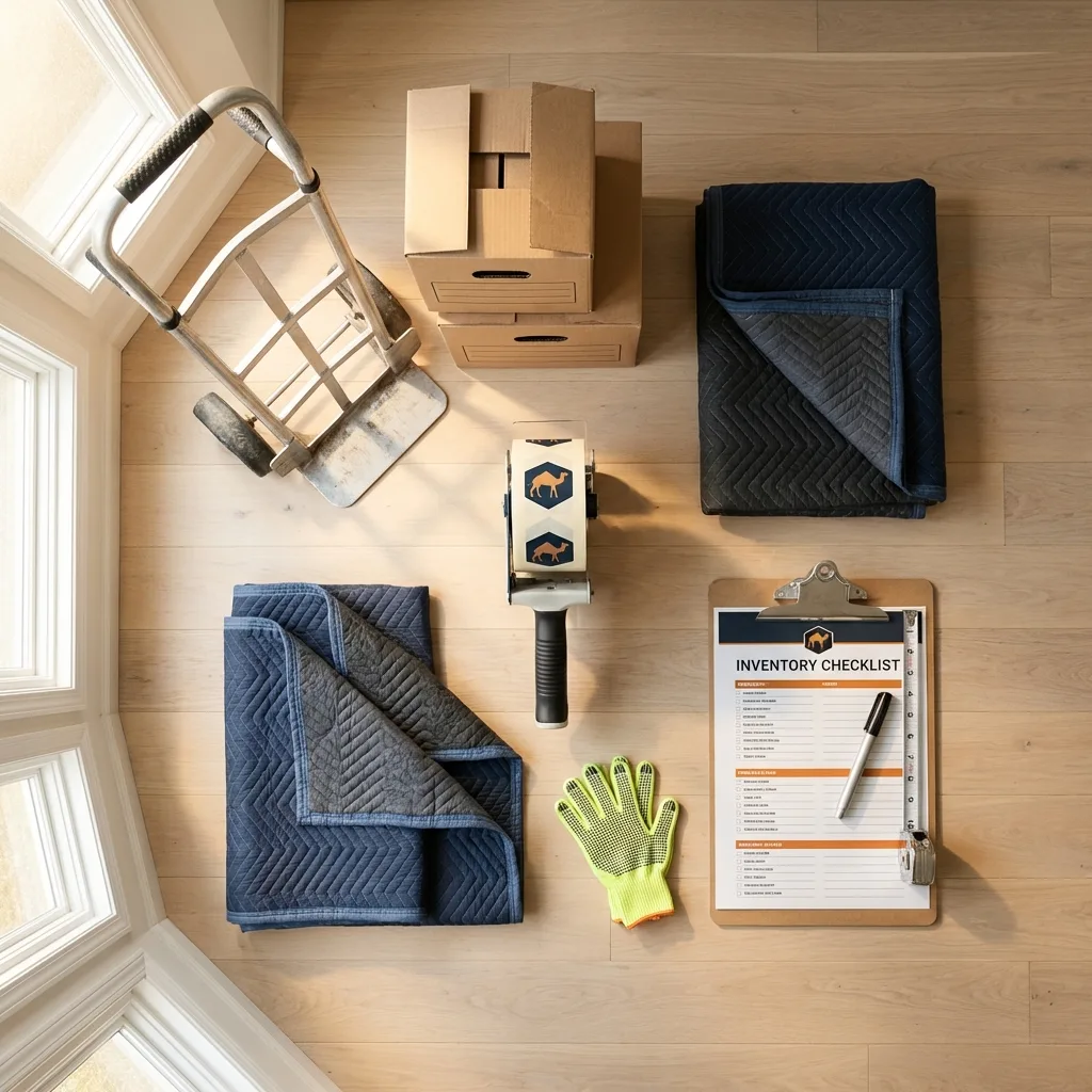 Professional moving supplies and packing materials layout for Monon residential relocations